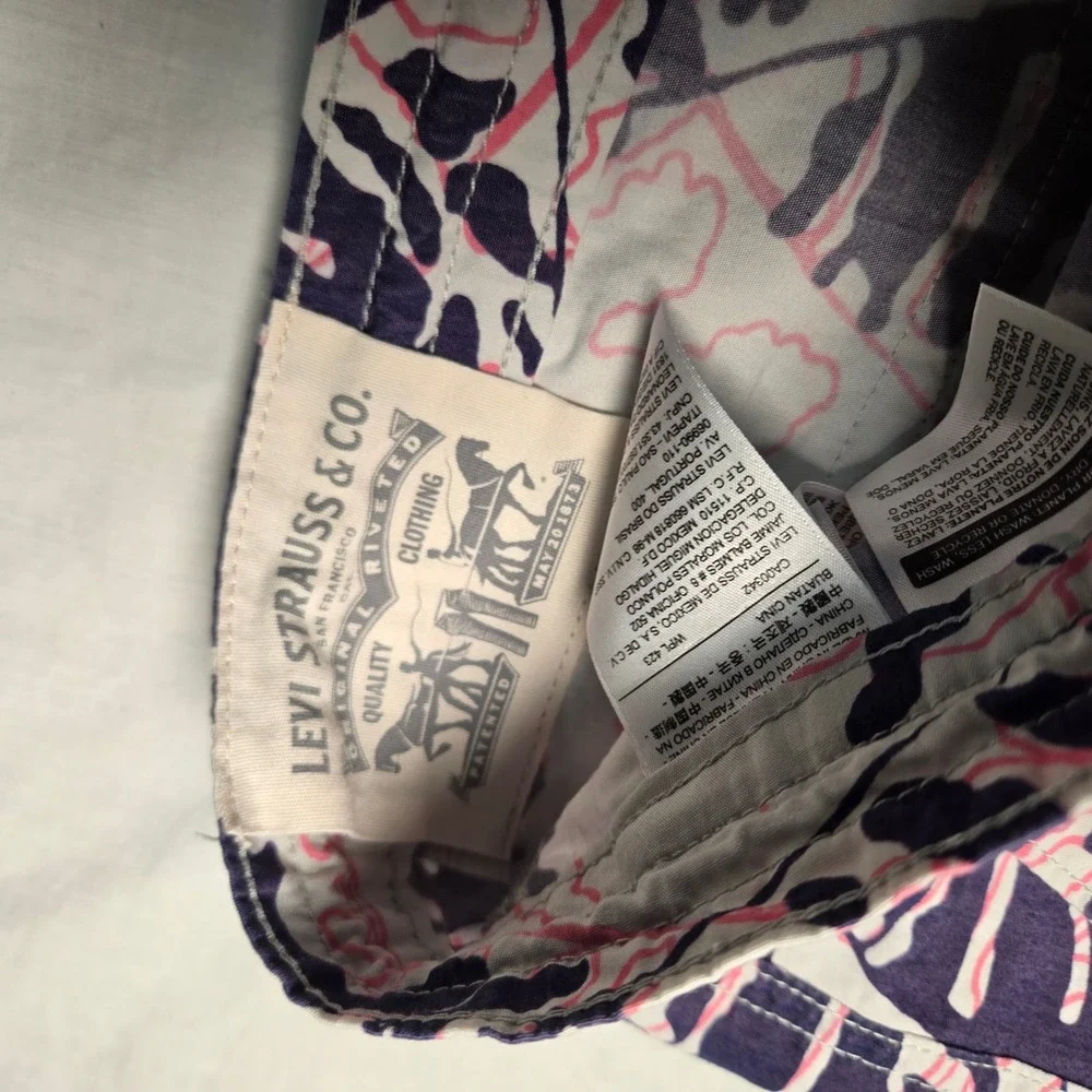 Levis Mens Hybrid Board Shorts Large Tropical Fern Leaf Print Navy Pink White